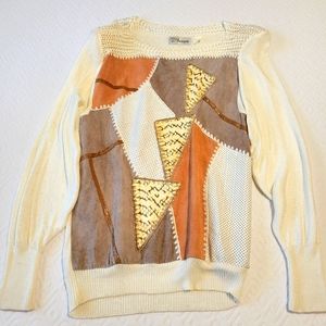 Peorgee vintage knitted with patches of leather & snakeskin blouse size Petite